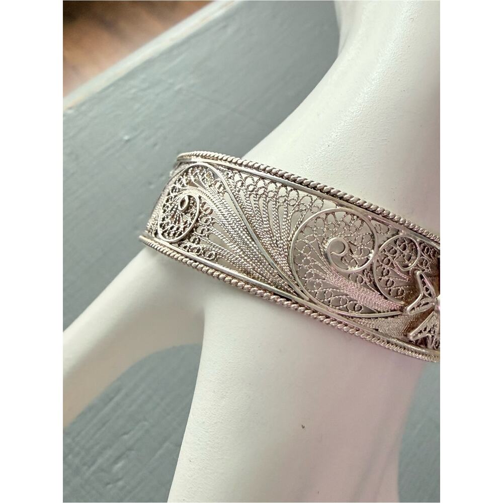 925 Sterling Silver Cuff Maltese cross filigree cuff bracelet - Picture 7 of 13